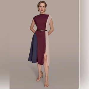 Donna Karan Women's Cap-Sleeve Colorblock Midi Dress. Size 14. Eclipse/Berry